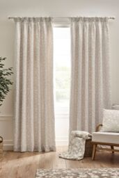 Catherine Lansfield 'Brooke Floral' Lined Pencil Pleat Curtains in Natural - Size: 229 cm width x 229 cm drop - thumbnail 1