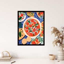 "Wee Blue Coo Wall Art Print Margherita Mezze Pizza Night Red Orange Blue Abstract Oil Painting Art Framed - Size: W12"" x H16""" - thumbnail 4
