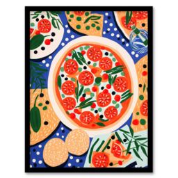 "Wee Blue Coo Wall Art Print Margherita Mezze Pizza Night Red Orange Blue Abstract Oil Painting Art Framed - Size: W12"" x H16""" - thumbnail 1