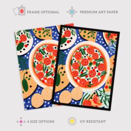 "Wee Blue Coo Wall Art Print Margherita Mezze Pizza Night Red Orange Blue Abstract Oil Painting Art Framed - Size: W12"" x H16""" - thumbnail 2