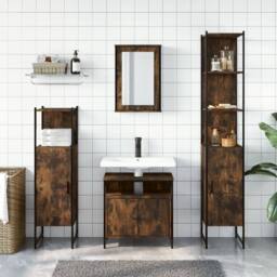 Berkfield Home 4 Piece Bathroom Furniture Set Smoked Oak Engineered Wood in Brown - thumbnail 3