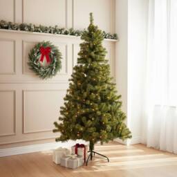 Shatchi Prelit Green Alaskan Pine Christmas Tree with Warm White LEDs - Size: 7ft - thumbnail 3