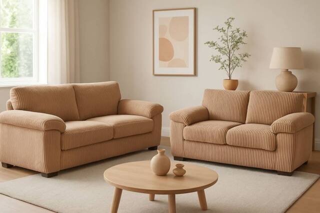 LUXURY LIFE Amalfi Jumbo Cord Fabric Sofa Set in Light Brown - image 1