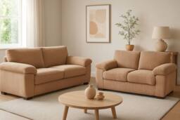 LUXURY LIFE Amalfi Jumbo Cord Fabric Sofa Set in Light Brown
