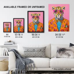 "Artery8 Dandy Leopard Floral Suit Glasses Bow Tie Vibrant Wall Art Print - Size: W12"" x H16""" - thumbnail 3