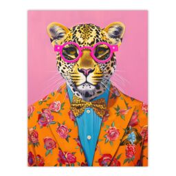 "Artery8 Dandy Leopard Floral Suit Glasses Bow Tie Vibrant Wall Art Print - Size: W12"" x H16""" - thumbnail 1