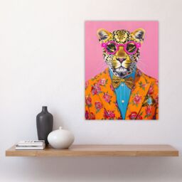 "Artery8 Dandy Leopard Floral Suit Glasses Bow Tie Vibrant Wall Art Print - Size: W12"" x H16""" - thumbnail 4