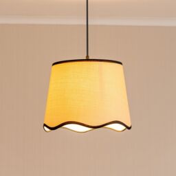 ValueLights Dutton Natural Fabric Scallop Edge Large Lamp Shade with LED Bulb in Black