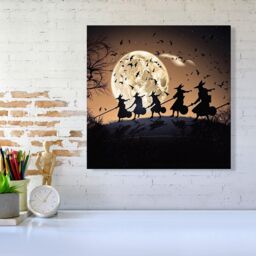 "Warren Reed - Designer A Group Of Witches Riding Broomsticks Through The Night Canvas in Brown - Size: W30"" x H30""" - thumbnail 2