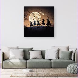 "Warren Reed - Designer A Group Of Witches Riding Broomsticks Through The Night Canvas in Brown - Size: W30"" x H30""" - thumbnail 4