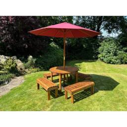 Charles Taylor Knights Eight Seater Garden Furniture Round Table Set -Fully Assembled in Light Brown - thumbnail 2