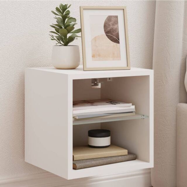Berkfield Home TV Wall Cabinet with LED Lights White 30x28.5x30 cm - image 1