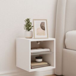 Berkfield Home TV Wall Cabinet with LED Lights White 30x28.5x30 cm - thumbnail 4