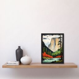 "Artery8 El Capitan Autumn Colours Artwork Striking Landmark In Yosemite National Park Art Print Framed Poster Wall Decor in Black - Size: W12"" x H16""" - thumbnail 4