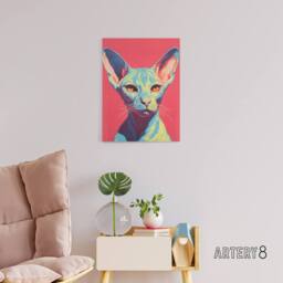 "Artery8 Sphynx Cat Pop Art Pet Portrait Canvas Wall Art Print in Pink - Size: W18"" x H24""" - thumbnail 3