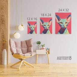 "Artery8 Sphynx Cat Pop Art Pet Portrait Canvas Wall Art Print in Pink - Size: W18"" x H24""" - thumbnail 4