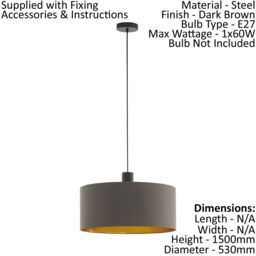 Loops Pendant Light Colour Dark Brown Shade Cappuccino Gold Fabric Bulb E27 1x60W - thumbnail 2