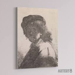 "Artery8 Self portrait in a cap & scarf Rembrandt Canvas Wall Art Print in White - Size: W12"" x H16""" - thumbnail 2