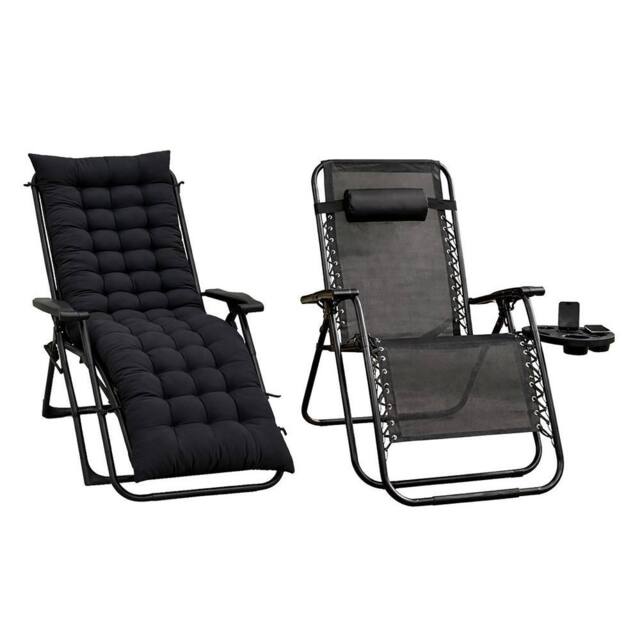 Royalford Adjustable Zero Gravity Chair with Cushion Folding Sun Lounger in Black - image 1