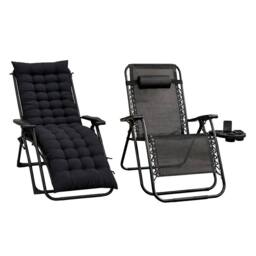 Royalford Adjustable Zero Gravity Chair with Cushion Folding Sun Lounger in Black - thumbnail 1