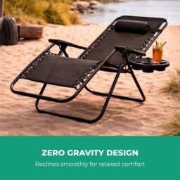 Royalford Adjustable Zero Gravity Chair with Cushion Folding Sun Lounger in Black - thumbnail 5