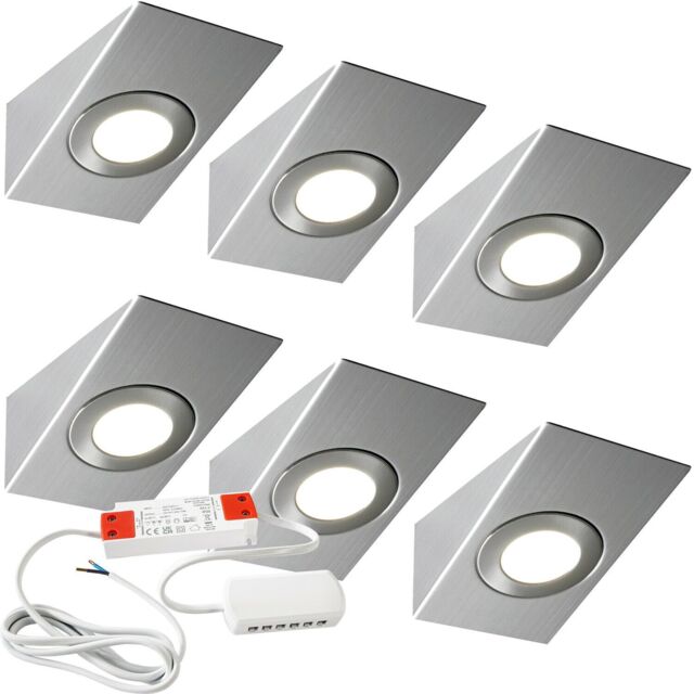 Loops 6x BRUSHED NICKEL Wedge Surface Under Cabinet Kitchen Light & Driver Kit - Warm White LED in Metallics - image 1