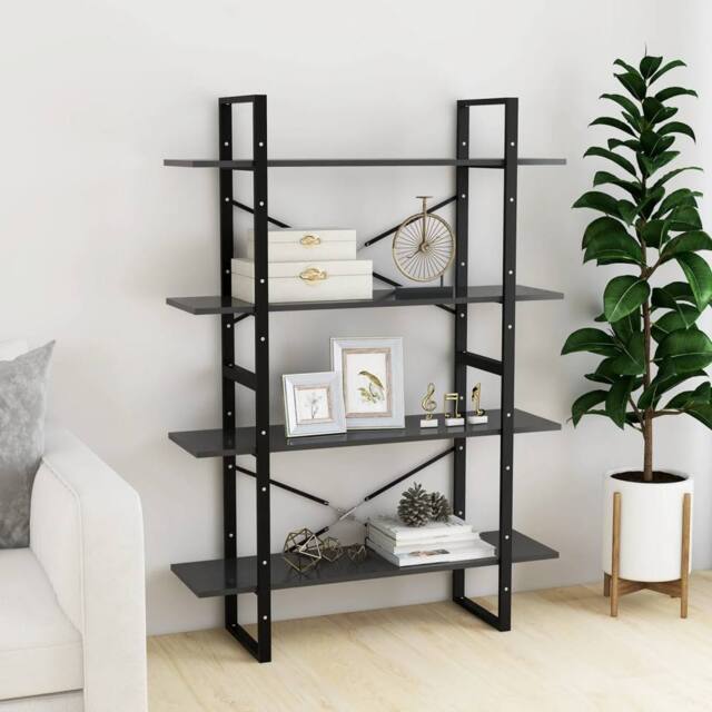 Berkfield Home Decorative 4-Tier Book Cabinet Grey 100x30x140 cm Engineered Wood - Size: 100 x 30 x 140 cm - image 1