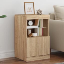 Berkfield Home Sideboard with LED Lights Sonoma Oak 41x37x67 cm in Brown - Size: 41 x 37 x 67 cm - thumbnail 1