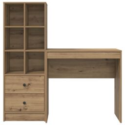 Berkfield Home Desk with Storage Artisan Oak Engineered Wood in Pink - thumbnail 7