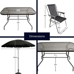 Samuel Alexander 6 Person Garden Furniture Patio Set Table, 6 Chairs & Parasol in Black - thumbnail 3