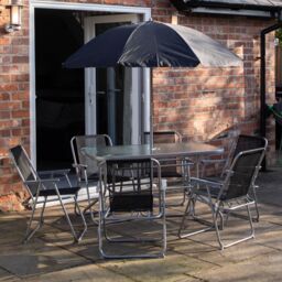 Samuel Alexander 6 Person Garden Furniture Patio Set Table, 6 Chairs & Parasol in Black - thumbnail 2