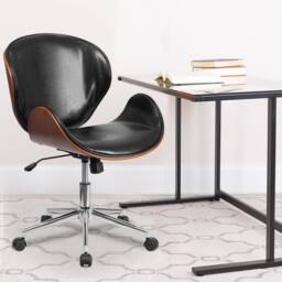 FWStyle Walnut Effect Black Faux Leather Executive Office Swivel Chair - thumbnail 1