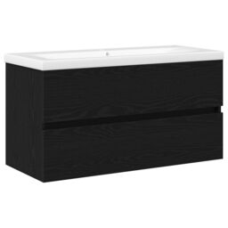 Berkfield Home Sink Cabinet with Built-in Basin Black Oak Engineered Wood, Sink Cabinet Black Oak 90x38, 5x45 cm Engineered Wood - thumbnail 2