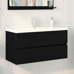 Berkfield Home Sink Cabinet with Built-in Basin Black Oak Engineered Wood, Sink Cabinet Black Oak 90x38, 5x45 cm Engineered Wood - thumbnail 1