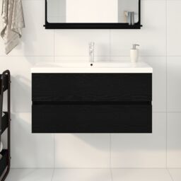 Berkfield Home Sink Cabinet with Built-in Basin Black Oak Engineered Wood, Sink Cabinet Black Oak 90x38, 5x45 cm Engineered Wood - thumbnail 4