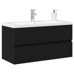 Berkfield Home Sink Cabinet with Built-in Basin Black Oak Engineered Wood, Sink Cabinet Black Oak 90x38, 5x45 cm Engineered Wood - thumbnail 3