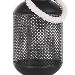 Wyld and Coco Black Metal Lantern with Rope Handle - Openwork Filigree Single Candle - thumbnail 2