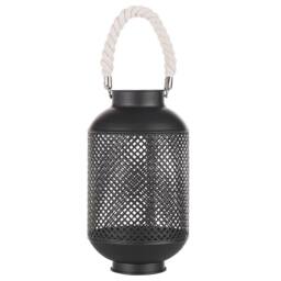 Wyld and Coco Black Metal Lantern with Rope Handle - Openwork Filigree Single Candle - thumbnail 4