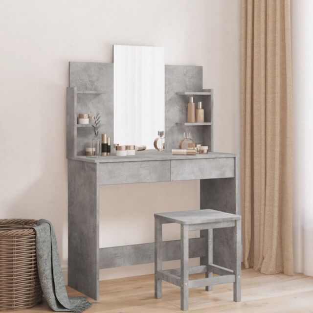 Berkfield Home Dressing Table with Mirror Concrete Grey 96x39x142 cm - Size: 96 x 39 x 142 cm - image 1