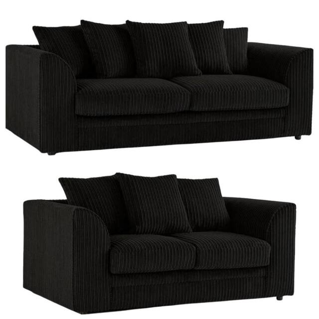 Bliss Furniture Jumbo Cord Dylan 3+2 Seater Scatter Back Sofa Set in Black - Size: 5 Pack - image 1