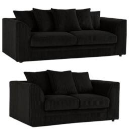 Bliss Furniture Jumbo Cord Dylan 3+2 Seater Scatter Back Sofa Set in Black - Size: 5 Pack - thumbnail 1