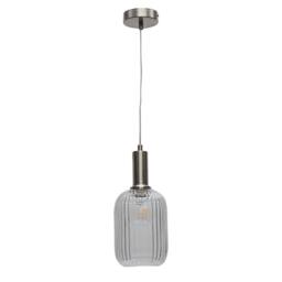 First Choice Lighting Set of 2 Batley - Clear Ribbed Glass Satin Nickel Deco Pendants - thumbnail 2