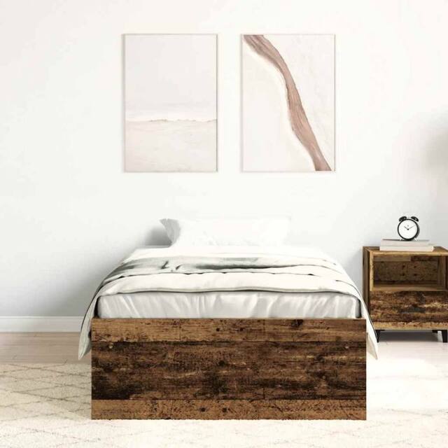 Berkfield Home Durable Bed Frame without Mattress Old Wood 90x200cm Engineered Wood in Brown - Size: 90x200 cm - image 1