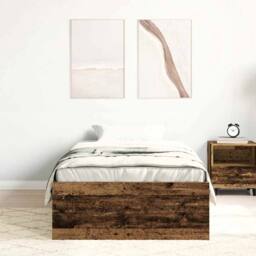 Berkfield Home Durable Bed Frame without Mattress Old Wood 90x200cm Engineered Wood in Brown - Size: 90x200 cm - thumbnail 1
