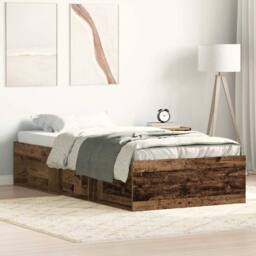 Berkfield Home Durable Bed Frame without Mattress Old Wood 90x200cm Engineered Wood in Brown - Size: 90x200 cm - thumbnail 2