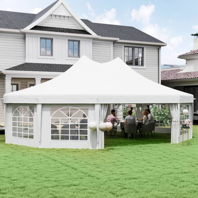 OUTSUNNY 10 Sides Heavy Duty Tent Gazebo Outdoor Party Wedding Event Marquee in White - image 1