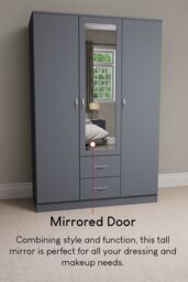 Home Discount Vida Designs Riano 3 Door 2 Drawer Mirrored Wardrobe Storage Organizer in Grey - thumbnail 7
