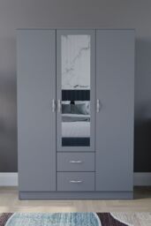 Home Discount Vida Designs Riano 3 Door 2 Drawer Mirrored Wardrobe Storage Organizer in Grey - thumbnail 3