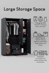 Home Discount Vida Designs Riano 3 Door 2 Drawer Mirrored Wardrobe Storage Organizer in Grey - thumbnail 5