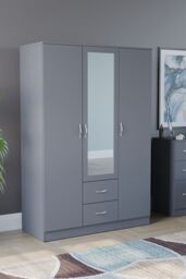 Home Discount Vida Designs Riano 3 Door 2 Drawer Mirrored Wardrobe Storage Organizer in Grey